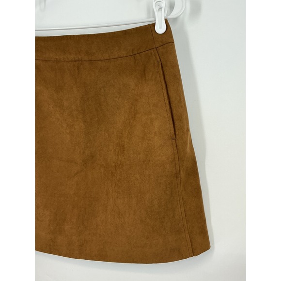 J.Crew A-Line Skirt 6 Camel Brown Faux Suede Pockets Back Zip Lined - Picture 2 of 9